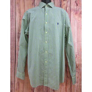 Polo Ralph Lauren Mens Green Check Dress Shirt XL 100% Cotton